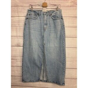 Abercrombie & Fitch Denim Skirt Womens Blue High Rise Front Slit Midi NWT SZ 30
